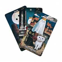 22pcs Cute Ghost Tarot Card Set, Includes Beans And Cats, Japanese Style Cute Ghost Divination Cards, Fun Divination Game Suitable For Beginners, Meditation And Gift - Black - View 7