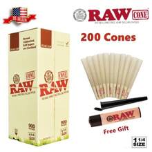 Authentic RAW Organic 1 1/4 Size Pre-Rolled Cones 200 Pack Andamp; Tube Andamp; Lighter - như hình - Xem 1