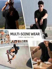 Men's Casual Vintage Letter V Print Short Sleeve Black Cotton T-Shirt - Casual Polo Collar Summer Tee with Retro Graphic, Machine Washable Shirt for Daily Wear, Streetwear & Casual Outings - Negro - Ver 6