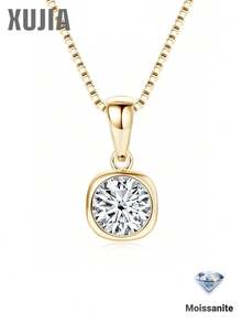 XUJIA 1pc 1 Carat Moissanite Pendant Necklace, 925 Sterling Silver, 6.5mm Round Moissanite, Elegant Jewelry Gift, Anniversary Gift, Great For Her - PMO-126 - View 1