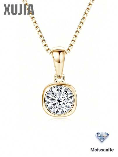 XUJIA Mặt dây chuyền đá Moissanite 1 carat, bạc sterling 925, đá Moissanite tròn 6.5mm, quà tặng trang sức thanh lịch, quà tặng kỷ niệm, rất phù hợp cho phái nữ.