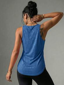 Camiseta de tirantes deportiva de malla elástica con espalda de corredor para mujer - azul real - Ver 2