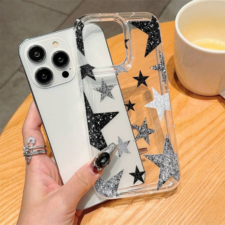 Phone Case - Air Cushion Transparent Shimmering Star Pattern TPU Anti-Fall Full Coverage Precise Protective Case Suitable For Apple 6/7/8/X/Xs/Xr/Xs Max/11/12/13/14/15/16/17 Pro Max, Ideal As Birthday And Christmas Gift For Couples,,Stay On With A Variety Of Styles To Make Your Phone The Center Of Attention - style1 - 查看 1