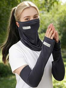 2pcs Set Tight Arm Sleeves And Face Mask, All-In-One Face Cover With Neck Protection, Letter Design, Suitable For Outdoor, Office, Sports, Cycling, Hiking, Unisex - Arm Cover + Mask - View 1