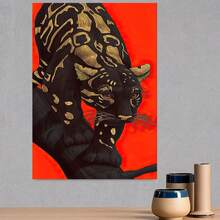 Póster de Lienzo con Ambiente Misterioso: Pantera Negra y Patrón Dorado - Pintura Decorativa de Ambiente Misterioso, Elemento Único Sin Marco para Colgar en la Pared, Ilustración en Lienzo, Impresión Artística, Pintura Temática de Regalo - Enmarcado - Ver 3
