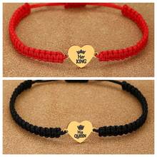 1条极简金色304不锈钢心形女王国王编织手链 - 镌刻“你是我的影子，你是我的光”，可调节手链，男女皆宜，休闲、节日、情侣、派对礼物 - 彩色 - 查看 12