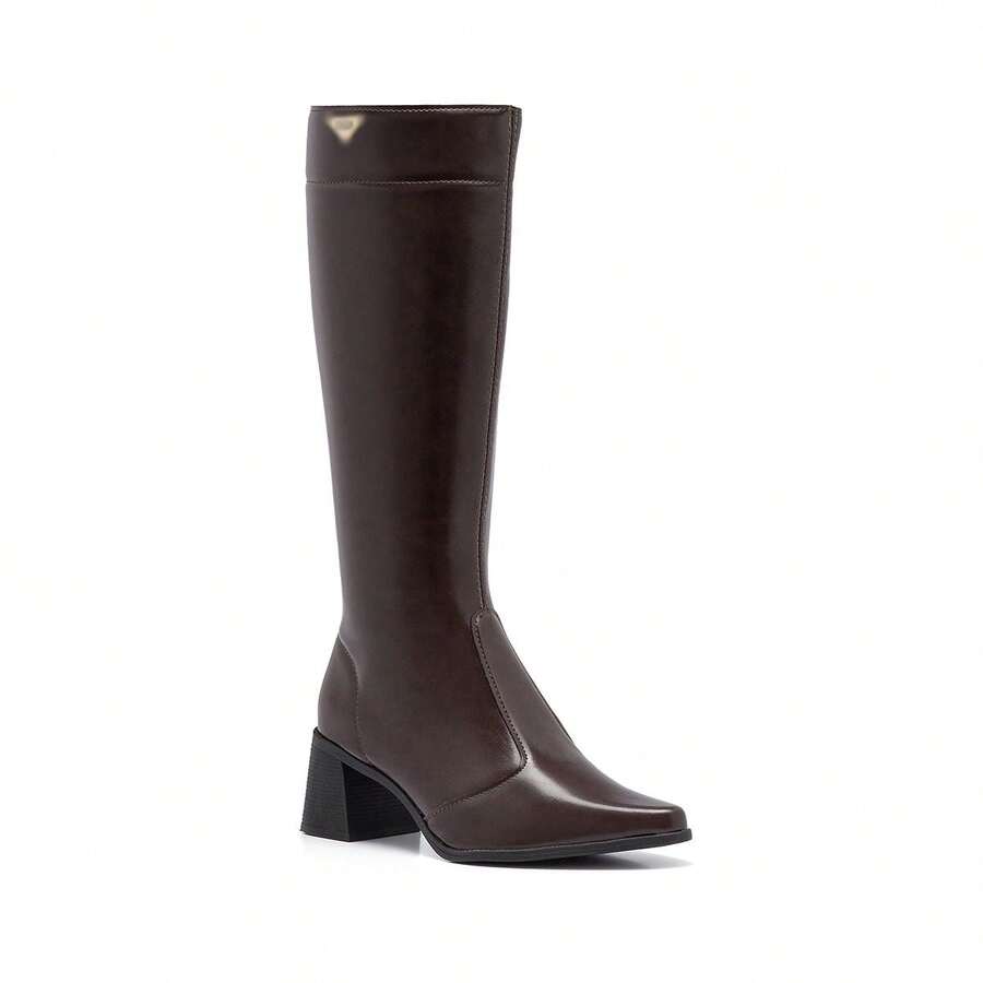 Stessy Shoes Women's Riding Boot, Country Style, High Shaft, Over-The-Knee, Pointed Toe, Low Chunky Heel, Comfortable, Plain, Elegant, Fashionable. - 布朗尼 - 查看 1