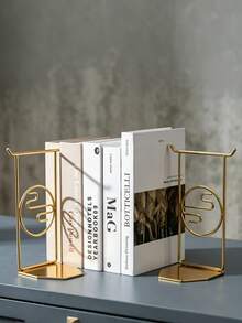 现代书挡，创意简约书桌金色书挡储物架，防滑书架，用于书籍/CD，重型金属书架，用于家居装饰，书房办公室书籍和文件整理金属书挡 - 禪意書立 - 查看 9