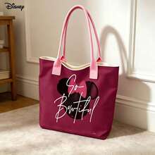 Miniso 迪士尼米妮帆布手提袋，可爱“So Beautiful”印花单肩包，日常使用 - 黑色 - 查看 7