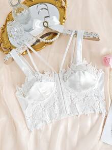 Top ajustado sin mangas con panel de encaje - Una opción ideal para el atuendo de novia - Blanco - Ver 10