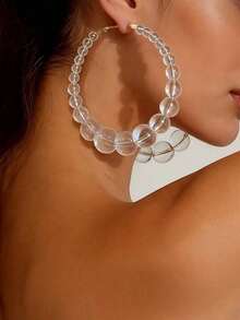 1 par de pendientes de aro con perlas degradadas de lujo, joyería elegante para mujeres, adecuado para playa de verano, fiesta, banquete - Amarillo dorado + transparente - Ver 2