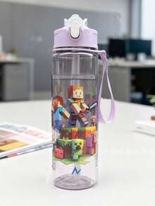 Minecraft Taza de agua con pajita con tema de mundo de dibujos animados, taza de viaje portátil con tapa abatible, botella de agua de gran capacidad y alta calidad para jugadores, estudiantes, actividades al aire libre, accesorios de juegos - Multicolor - Ver 13
