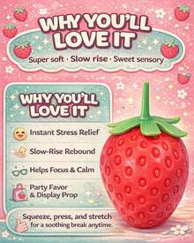 Strawberry Squishy, Realistic Strawberry Stress Ball, Squeezable Toy Fruit Ball,Party Favor Slow Rise Pressure Release Toy Adults - 1p - 查看 5