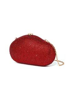 Sac pochette en forme de mangue entièrement serti de strass, sac pochette rigide de luxe entièrement serti de strass étincelant, sac à bandoulière de luxe élégant pour femmes avec strass 2 voies, sac à main à la mode en forme de rouge à lèvres et de parfum, sac pochette de mariée de luxe en cristal et diamant, convient aux femmes haut de gamme pour assister à des fêtes, des galas, des réunions et des banquets (compatible avec un téléphone de 6,5 pouces) - Rouge - Voir 3