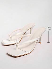 Sandal mùa hè tối giản đa năng mới dành cho nữ, sandal xỏ ngón gót thấp, gót trung bình đính sequin, gót mảnh. - trắng - Xem 7