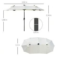 Double Parasol 295 X 219 Cm With LED Light, Adjustable Tilt Angle, Garden Parasol For Patio And Pool, Polyester And Steel, Beige. - Beige - View 9