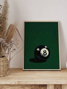 1 Pieza Pintura de cartel de lona vintage con bola de billar verde con estampado de suerte 8, arte de pared minimalista de juego de billar para decoración del hogar en sala de estar o dormitorio, sin marco - Verde Oscuro - Ver 5