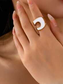 1 pieza Juego de anillo en forma de C esmaltado y pulsera geométrica, de material de aleación, adecuado para uso diario, vacaciones y regalo de fiesta - Blanco - Ver 8