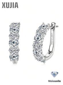 XUJIA 1對 (1.38ct+1.38ct) 莫桑石耳環 女款 925純銀 4mm&2mm 圓形莫桑石環狀耳環 時尚耳環首飾禮物 - 銀色 - 查看 1