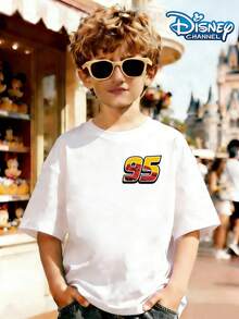 Disney Cars Lightning McQueen 95 Racing Summer Graphic Tee, Perfect For Cool Boys. Teen Boy Gift,Comfortable And Breathable Children's Short-Sleeved T-Shirt. 180g Pure Cotton Children's Clothes,Suitable For Both Boys And Girls.Suitable For Daily Wear, Vacations, Outdoor Activities, And As A Children's Gift. - White - View 2
