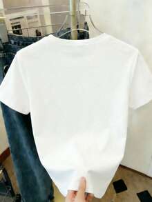 Gold Butterfly Animal Print Round Neck Plus Size Short Sleeve T-Shirt White - White - View 2