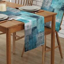 13x72 Inch Abstract Blue-Gray Table Runner, Artistic Painting Decor For Kitchen, Coffee Table, Home Dinner, Holiday Party, Wedding Event - Multicolor - View 8