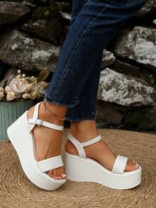Women's Bow Decor Platform Wedge Slide Sandals, Comfortable Open Toe Beach Casual Outdoor Slippers - White - View 5