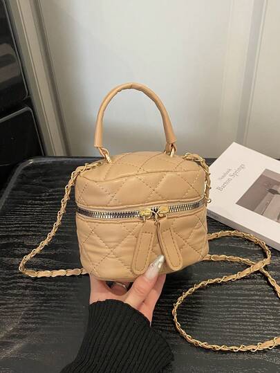 1pc Women's New Mini Quilted Embroidery Handbag, Cosmetic Bag, Double Zipper Closure, Metal Chain, Shoulder Bag, Crossbody Bag, Suitable For Women's Daily Use