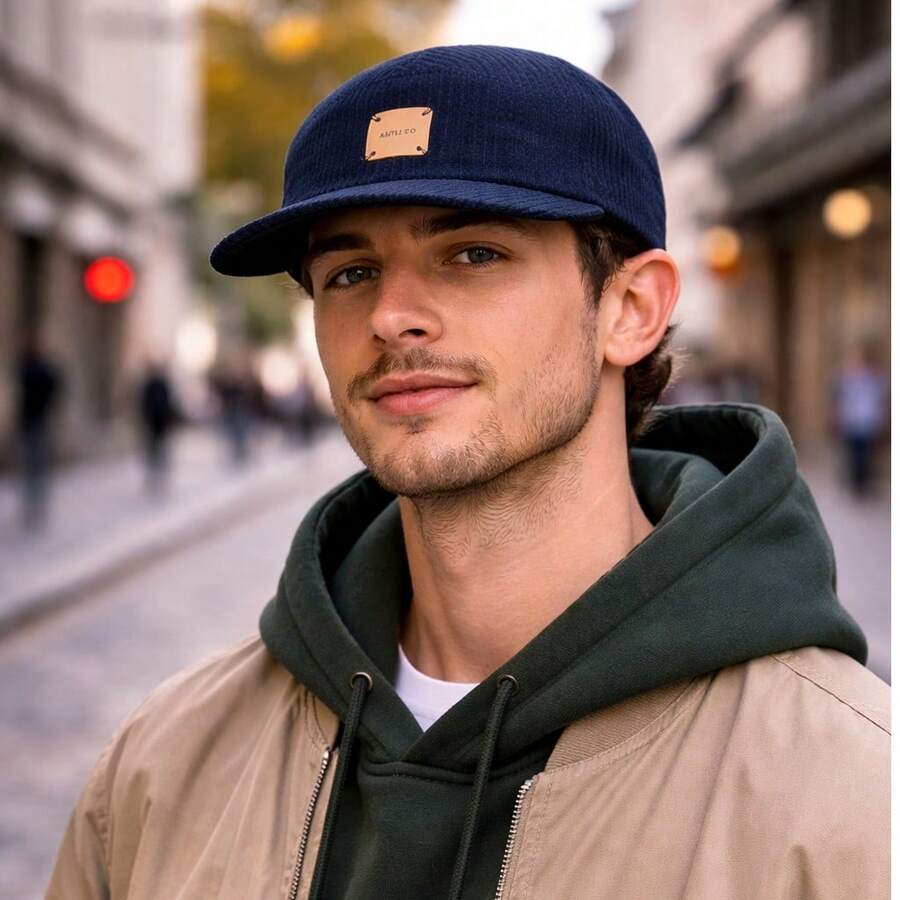 Anth Co Five Panel Original Flat Brim Velvet Cap - Blue - View 1