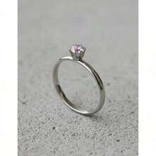 Stainless Steel Ring In Silver Solitaire With Colored Zirconia Stone, 4mm, For Graduation Or Debutante Parties. - Pink - View 1