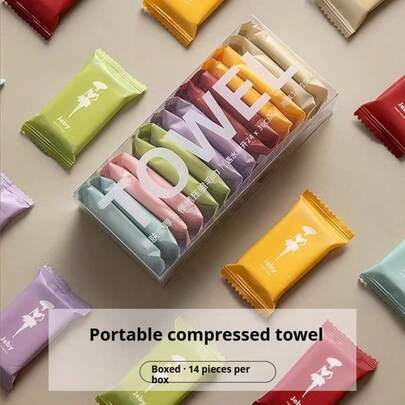 One-Time Compressed Towel Portable Packaging Face Towel For Business Trips And Travels. Independent Packaging Box Style. Compressed Face Towel, Larger And Thicker Facial Cleansing Towel.