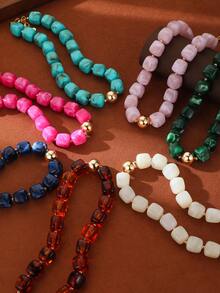 1/6 pièces Collier de perles carrées épaisses en PMMA de style bohème, pour femmes, vacances d'été/tenue de fête, cadeau de bijoux de mode pour la famille et les amis - Collier carré à perles dorées - Voir 4