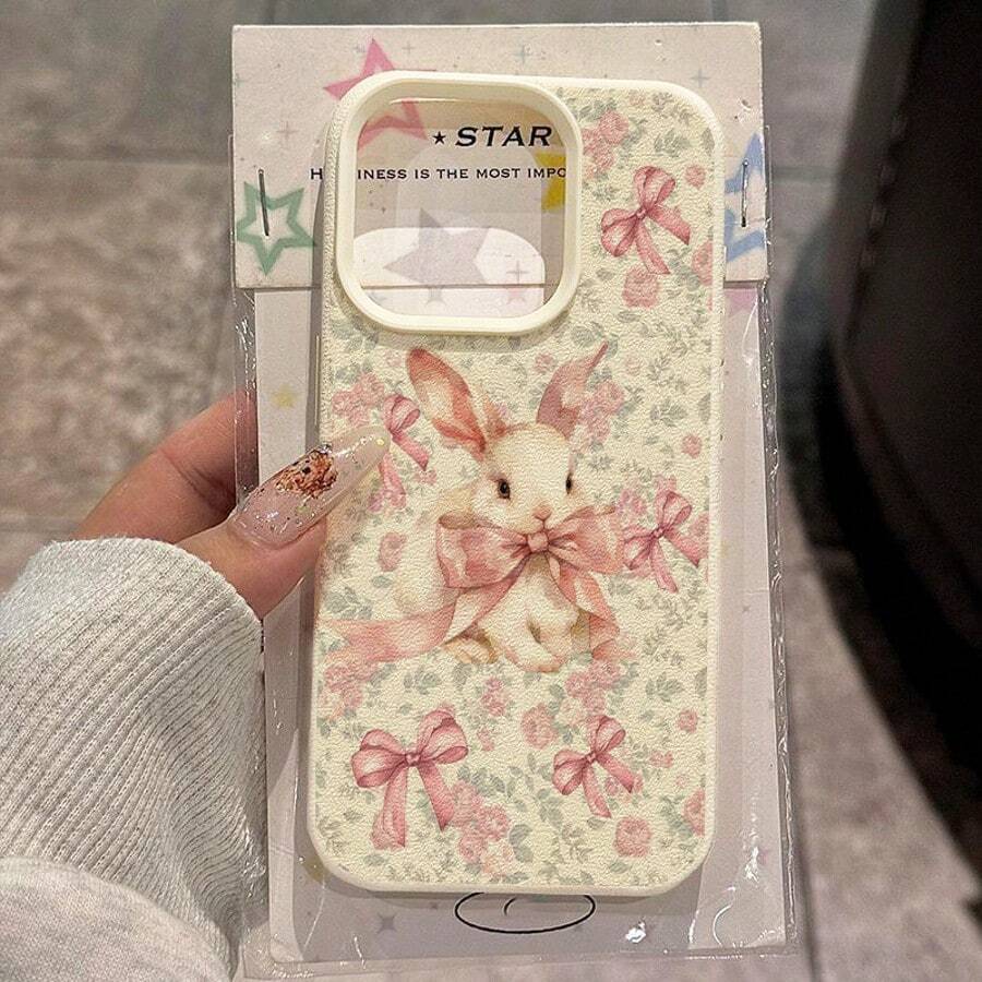 1個 TPU材質復古優雅花卉蝴蝶結兔子圖案手機殼,適用於 iPhone 17 Pro Max/17/16 Pro Max/15/13/12/11, S20 FE/A15/S24/A55, Note 11/Note 12/Note 13 Pro,全包覆防摔軟保護手機套 - 白色 - 查看 1