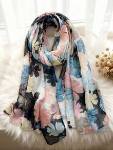 1 chiếc khăn choàng nữ in hoa thanh lịch, thích hợp cho mùa thu/đông, kiểu dáng Bohemian Bali bằng vải chiffon, phụ kiện khăn choàng duyên dáng thường ngày cho phái nữ, khăn che mặt cho ngày Valentine, khăn trùm đầu mềm mại. - Nhiều màu - Xem 8