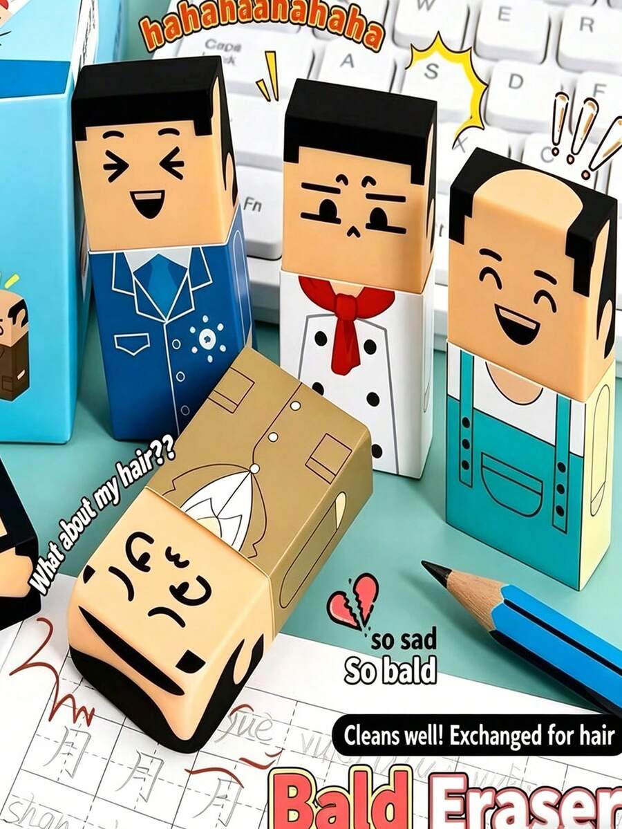 Bald Head Eraser, Funny Quirky Old Man Eraser, Cute Pencil Eraser For Children & Students - Multicolor - View 1