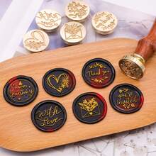 Bộ 1/6 con dấu sáp, đầu con dấu bằng đồng thau, thích hợp cho thiệp mời đám cưới, bao bì quà tặng, phong bì, thiệp Giáng sinh. - Bộ cụm từ - Xem 2