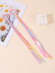 2pcs Pink Y2K Hair Tie For Girls Colorful Braid Decor Hair Band Delicate Scrunchy Cute Hair Elastic Band Music Festival Party Daily Vacation Birthday Gift Ponytail Holders Teens Hair Accessories - Pink - View 3
