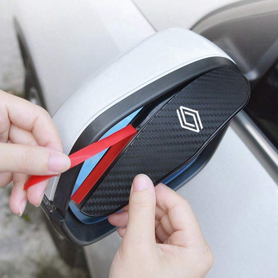 適用於 Renault RS Scenic Logan Megane Koleos Sandero Safrane 2件組汽車配件 遮陽篷遮蔽罩 後視鏡雨罩 碳纖維側邊 - A - 查看 1