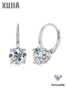 XUJIA 1Pair 2ct-8mm*2pcs Moissanite Earrings For Women 925 Sterling Silver Hoop Earrings Minimalist 925 Silver Earrings Anniversary Birthday Jewelry Gifts - Silver - View 2