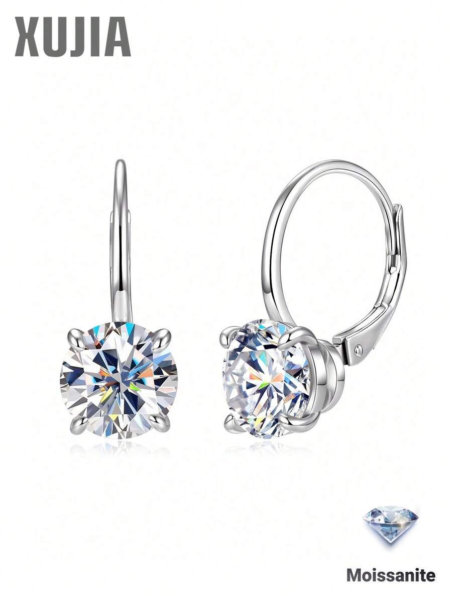 XUJIA 1Pair 2ct-8mm*2pcs Moissanite Earrings For Women 925 Sterling Silver Hoop Earrings Minimalist 925 Silver Earrings Anniversary Birthday Jewelry Gifts