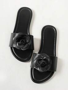 MICCOM 女士平底拖鞋，2025新款蝴蝶结软底轻便透气沙滩拖鞋，休闲夏季凉鞋 - 黑色 - 查看 1