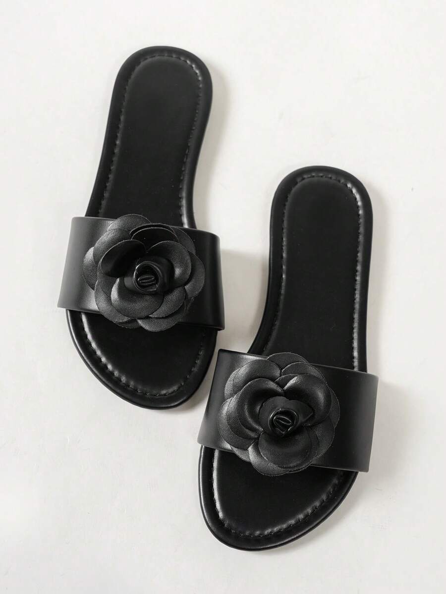 MICCOM 女士平底拖鞋，2025新款蝴蝶结软底轻便透气沙滩拖鞋，休闲夏季凉鞋 - 黑色 - 查看 1