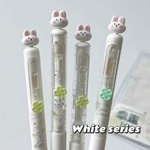 4 bolígrafos retráctiles con conejo de la suerte, tinta negra de 0,5 mm, suministros de oficina de escritura suave - Conejo de la Suerte - Ver 4