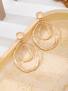 1 Đôi bông tai thời trang thanh lịch, kiểu dáng tối giản, đa năng, rỗng, bất đối xứng, có họa tiết. - Vàng - Xem 5