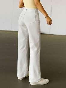 Women's Casual Versatile Solid Color Straight Leg Jeans White - White - View 6