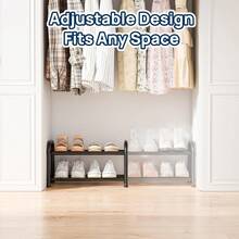 Extendable Double-Layer Shoe Rack, Black Metal Material, ShengYuan Retractable Living Room Shoe Storage Artifact, Adjustable Home Door Storage Does Not Occupy Space, Economical Adjustable Dormitory Space Provincial Shoe Rack, Two-In-One Storage, Can Be Placed Independently, Suitable For Small Spaces And Hyungyuan. - màu đen - Xem 3
