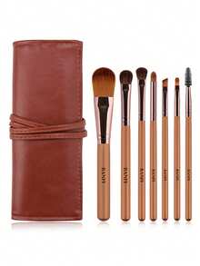 7PCS Makeup Brush Set+1pc Storage Bag - Brown - View 8