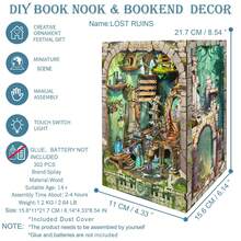 DIY Book Nook Kit For Adults, 3D Wooden Puzzle, Miniature Tiny House, Dollhouse Kit, Bookshelf, Book Nook, Bookcase, Model Building, Gift Kit, Decor With IED - Lost Ruins - 查看 4