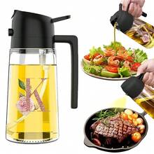 470ml 2-In-1 Oil Spray Bottle, 16 Ounce Glass Leak Proof Oil Bottle, Large Capacity Kitchen Bottle Splitter, Letter Pattern Spray Bottle, Suitable For Cooking, Stir Frying, Baking - Spray Bottle - Black - View 24