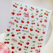 Cute Cherry Nail Art Stickers With Rhinestone Design 5D Nail Decals, Suitable For Children, Women, Girls DIY Nail Art - Multicolor - View 5